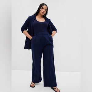 Linen Wide Leg GAP Pleated Navy Blue Pants Size 14